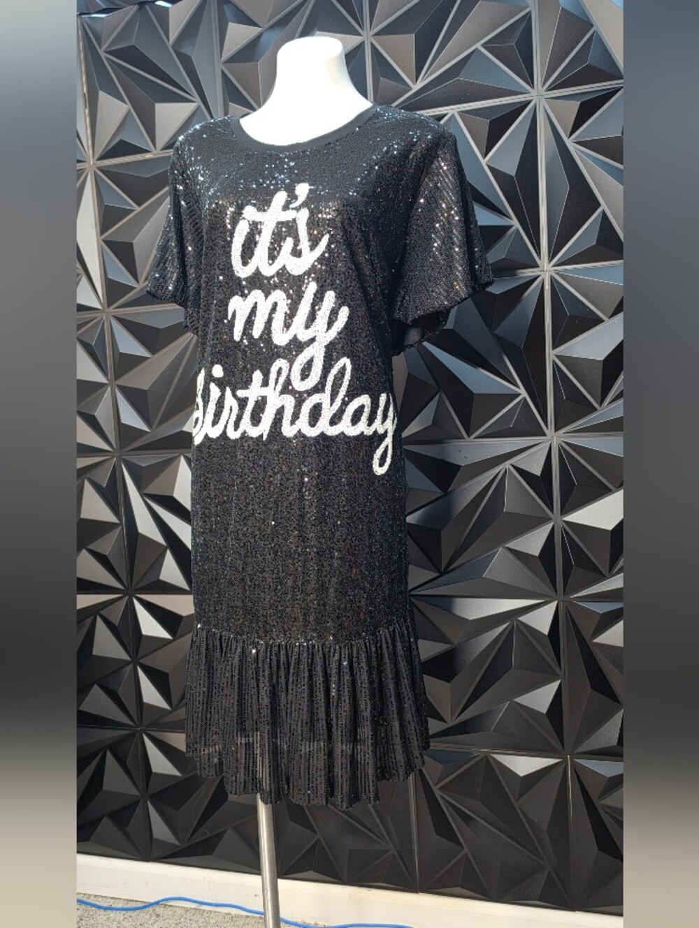 Ashley Stewart Black Sequin "It's My Birthday" Dress